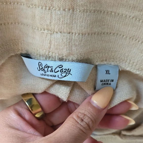 Soft & Cozy Loungewear Cream Heathered Wide Leg Pants with Elastic Waistband XL - Picture 5 of 5